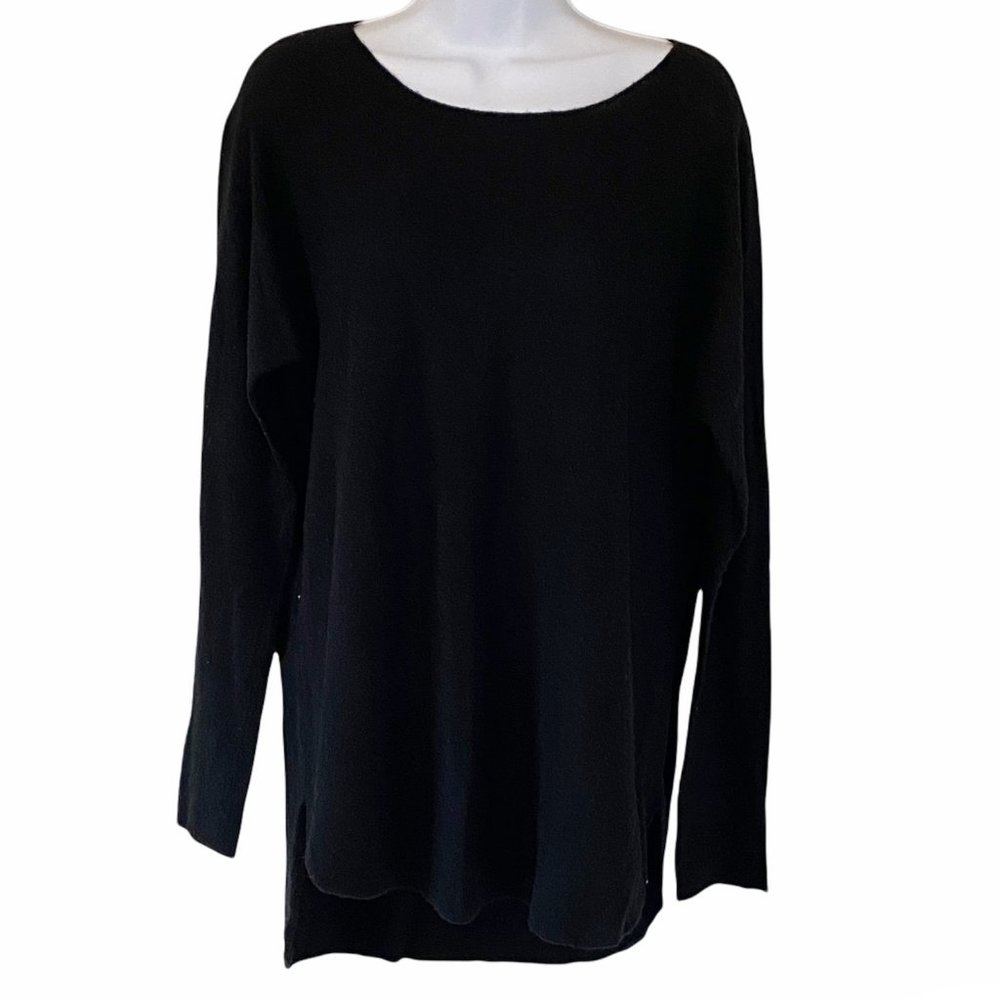 INC Boat Neck Hi Lo Long Sleeve Sweater Black S